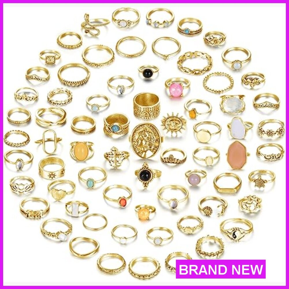 Vintage Crystal Stackable Rings Set Boho Retro Kn… - image 1